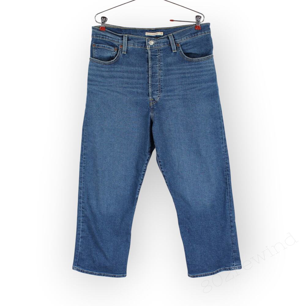 Levi's Premium Ribcage Straight Ankle Jeans Summer Slide Medium Wash Blue 32